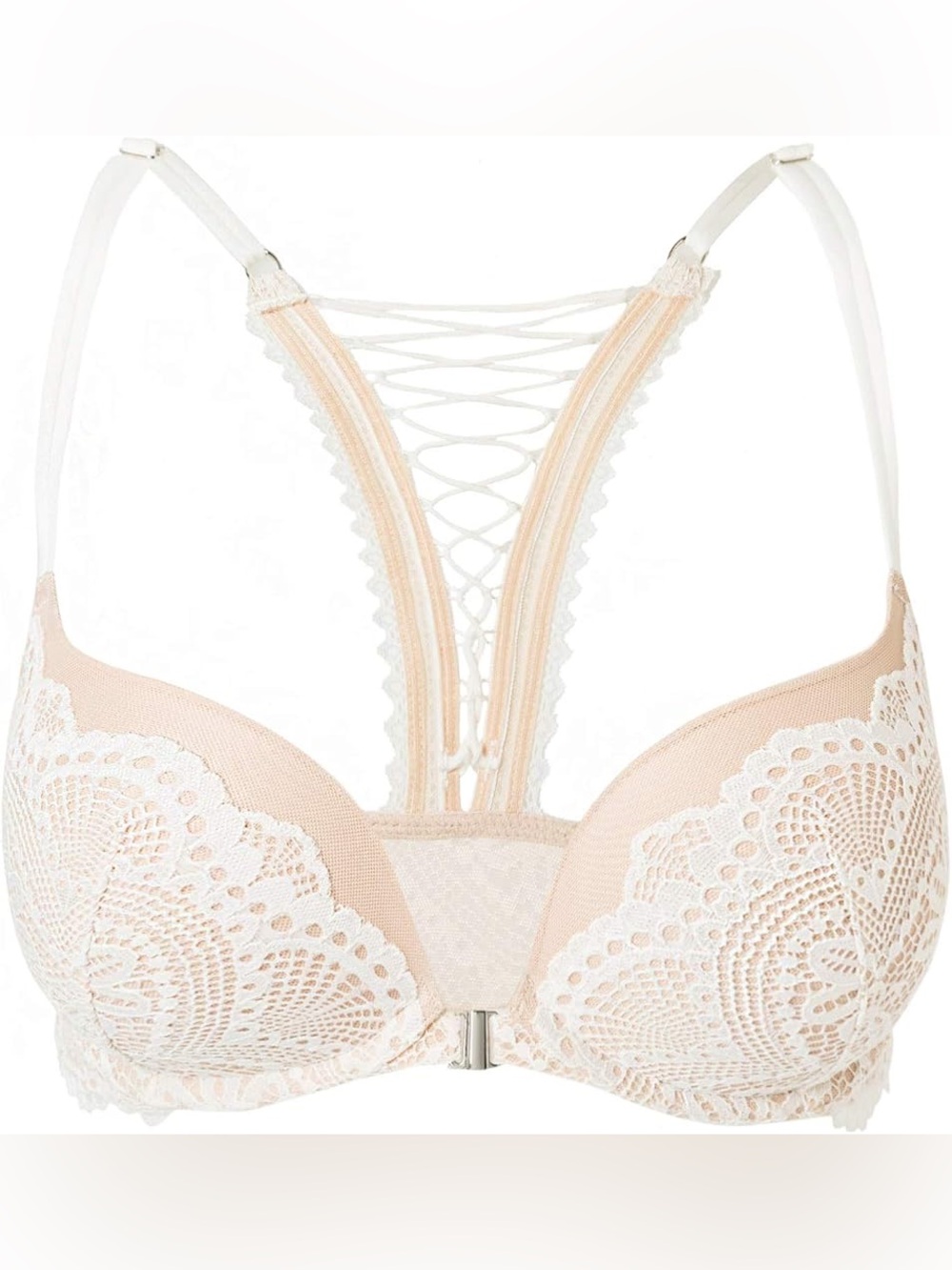 Victoria's Secret Blush and Ivory Lace-Trim Racerback Push-Up Bra